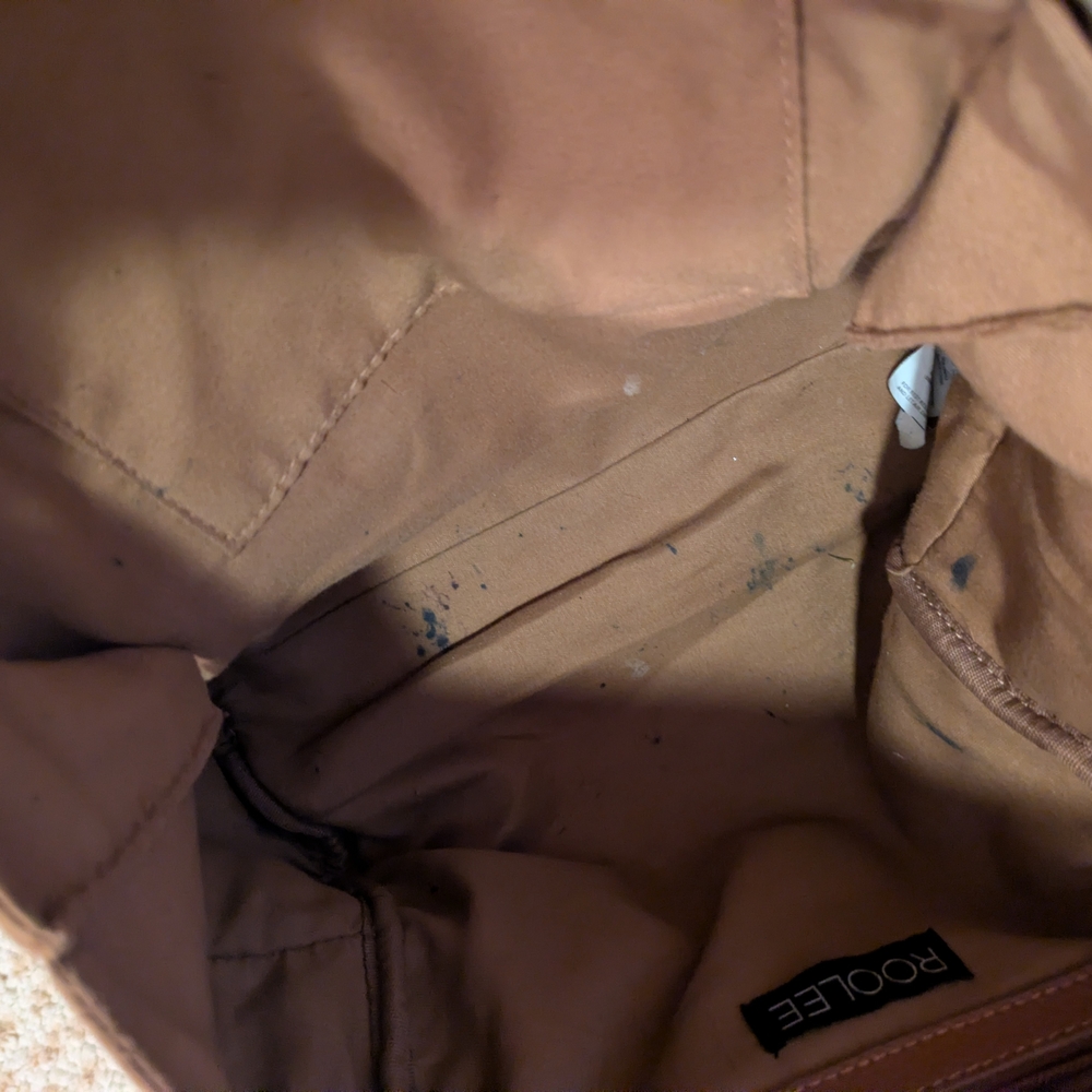 Roolee Caramel Leather Front Zip Backpack Purse - Picture 13 of 16